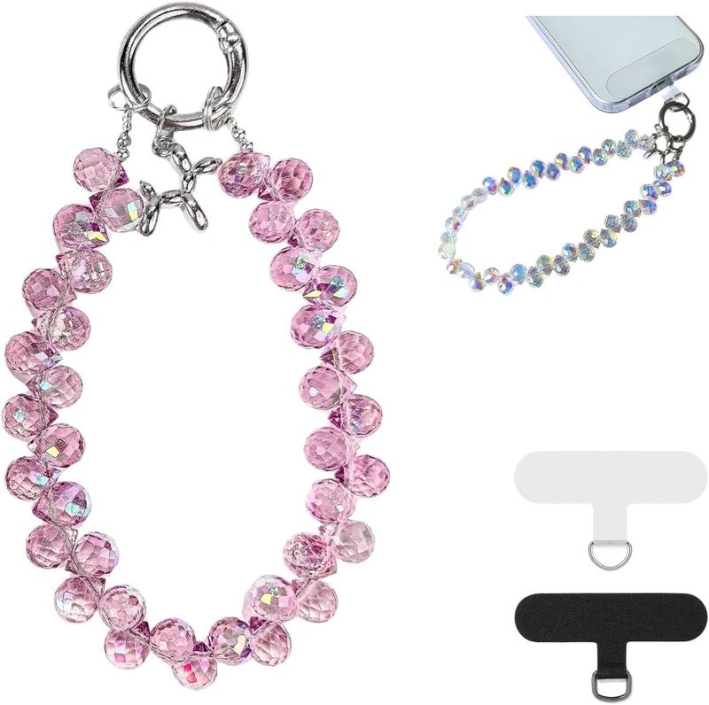 KEESOO Store Pink Pure Shine Crystal Original Design Phone Charm with 2 Tether Tabs – Stylish, Durable, and Hands-Free Phone Chain – Compatible with iPhone, Samsung, Pixel & More - Image 1